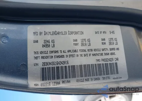 2006 Dodge Charger z USA, uszkodzony, nr VIN 2B3KA43G16H242016